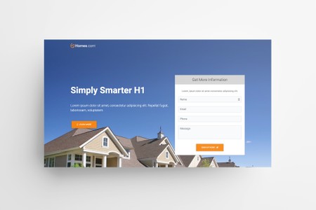 Desktop hero view of the template with a form to the right.